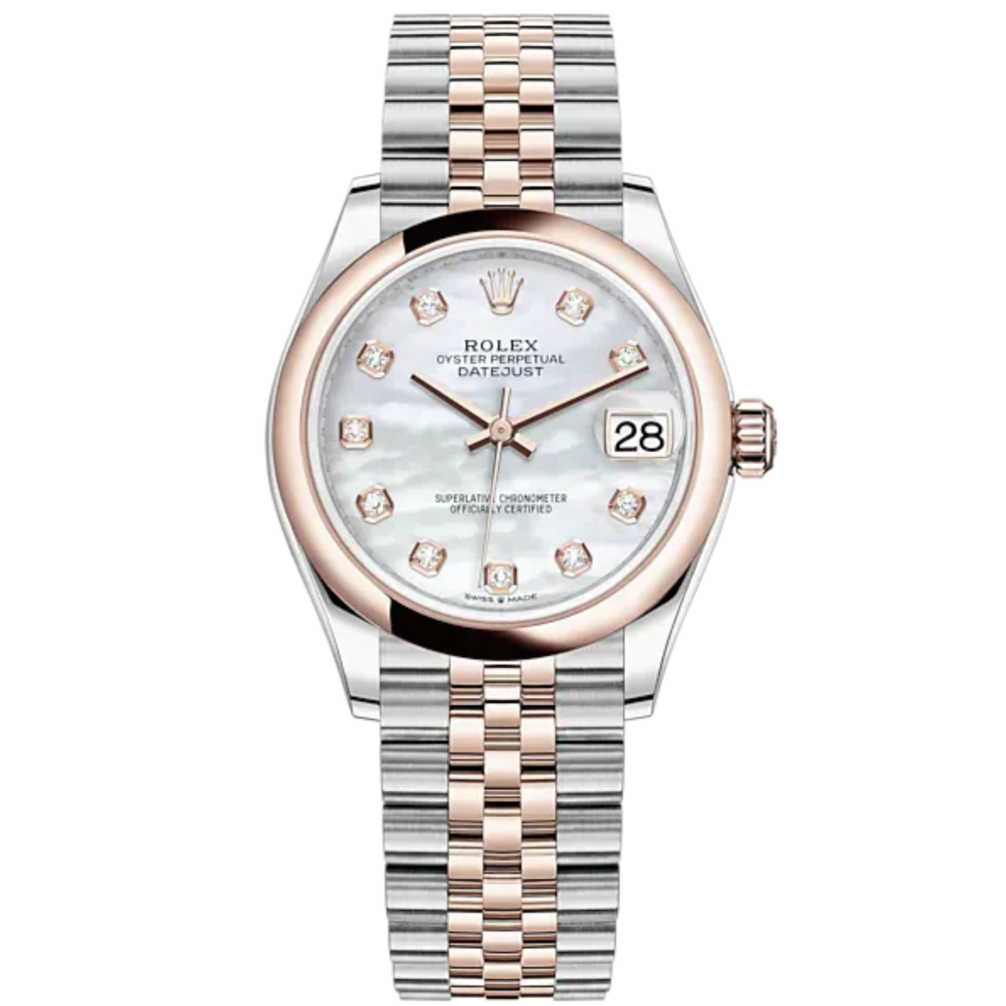 Datejust 31 31mm Jubilee Bracelet Oystersteel and Everose Gold with White Mother-Of-Pearl Diamond-Set Dial Everose Gold Bezel - Rolex