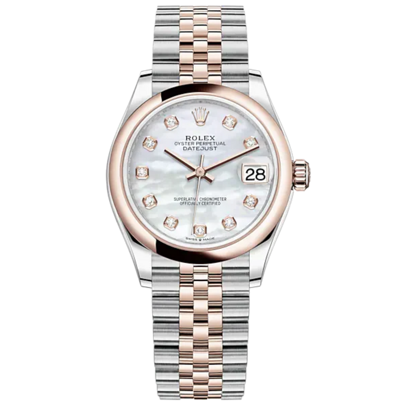 Datejust 31 31mm Jubilee Bracelet Oystersteel and Everose Gold with White Mother-Of-Pearl Diamond-Set Dial Everose Gold Bezel - Rolex