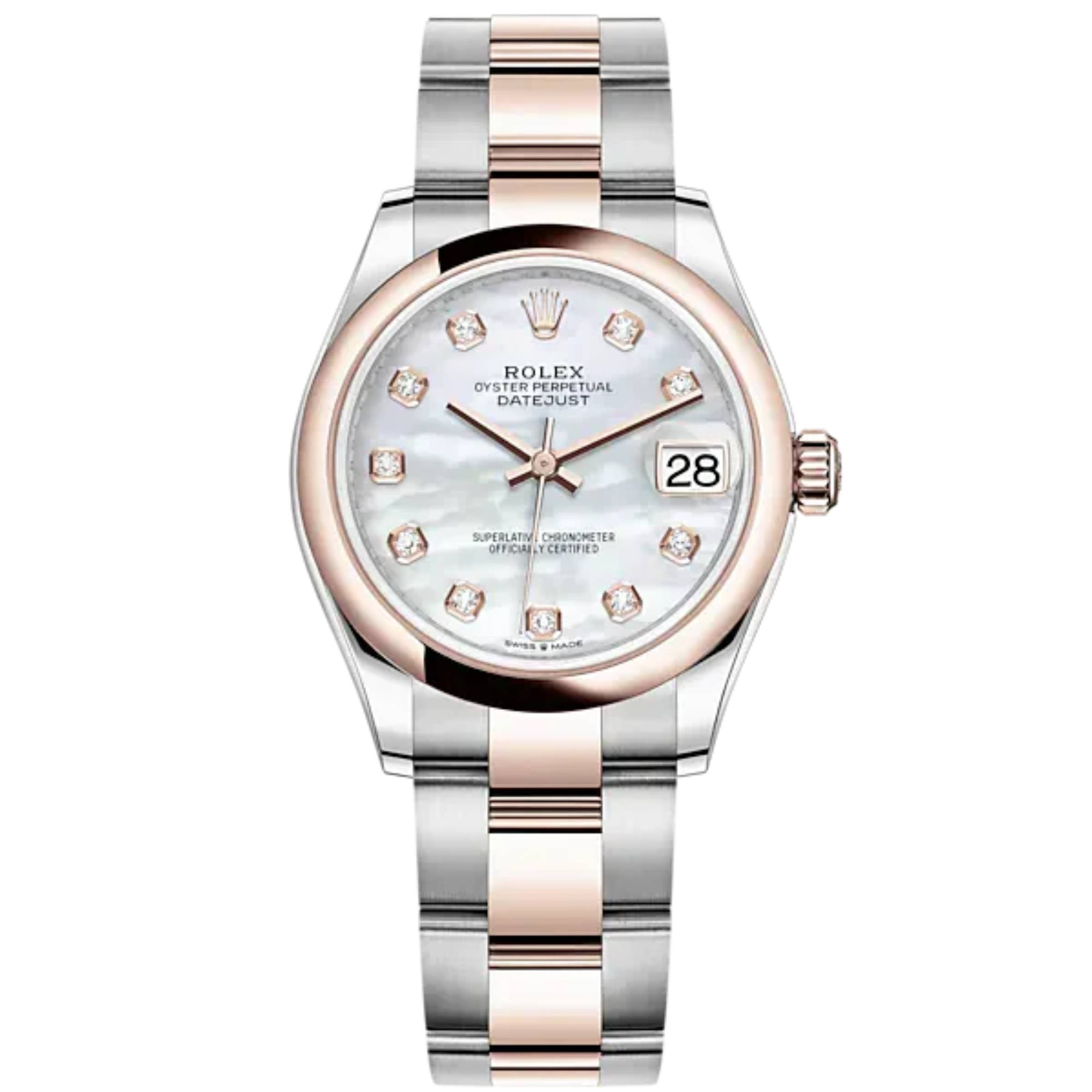 Datejust 31 31mm Oyster Bracelet Oystersteel and Everose Gold with White Mother-Of-Pearl Diamond-Set Dial Everose Gold Bezel - Rolex