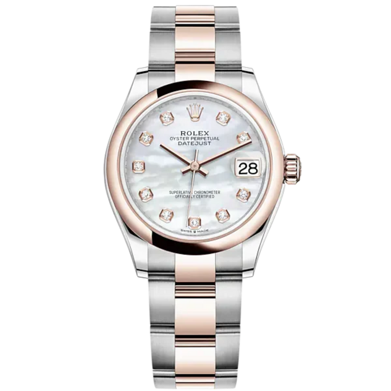 Datejust 31 31mm Oyster Bracelet Oystersteel and Everose Gold with White Mother-Of-Pearl Diamond-Set Dial Everose Gold Bezel - Rolex