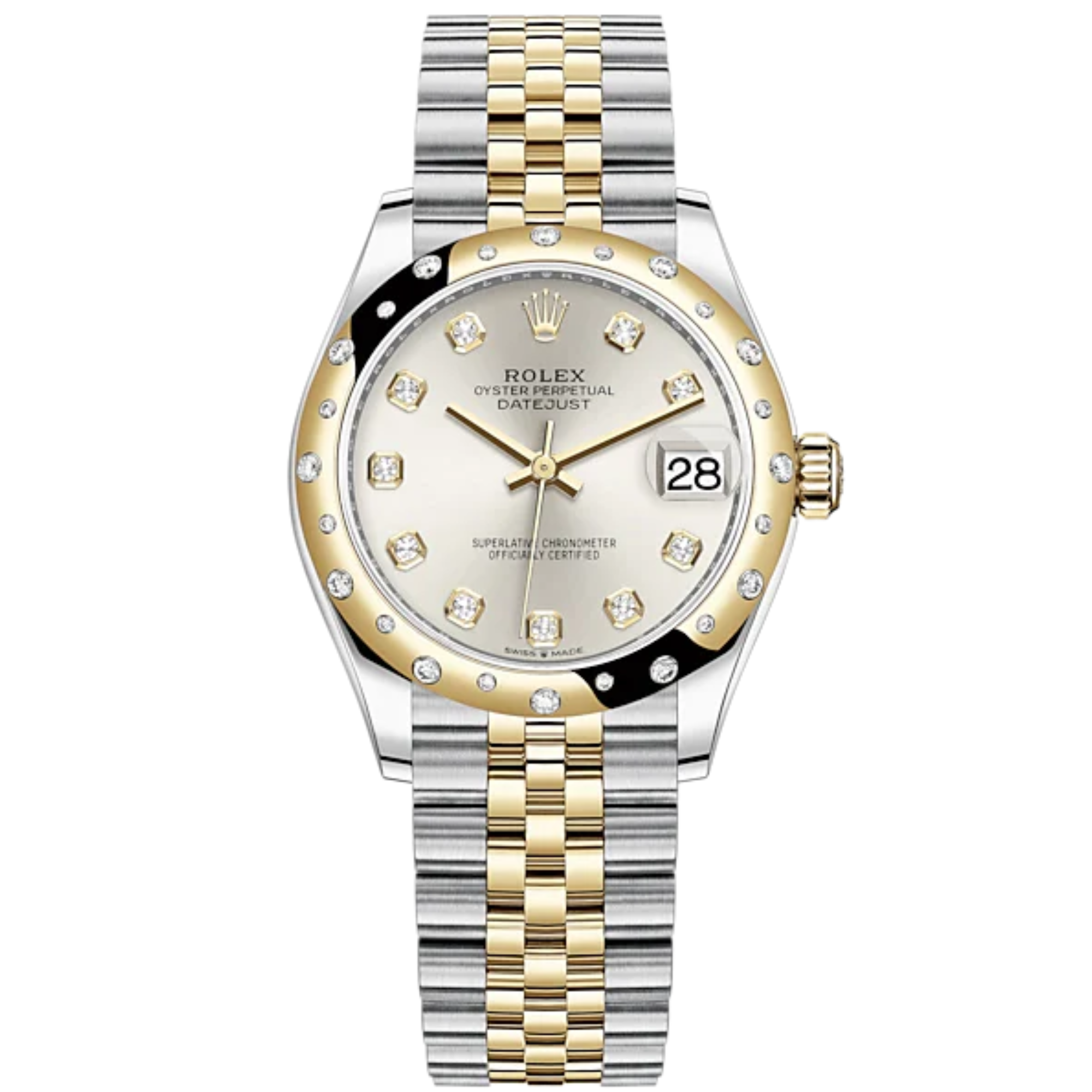 Datejust 31 31mm Jubilee Bracelet Oystersteel and Yellow Gold with Silver Diamond-Set Dial Diamond-Set Bezel - Rolex