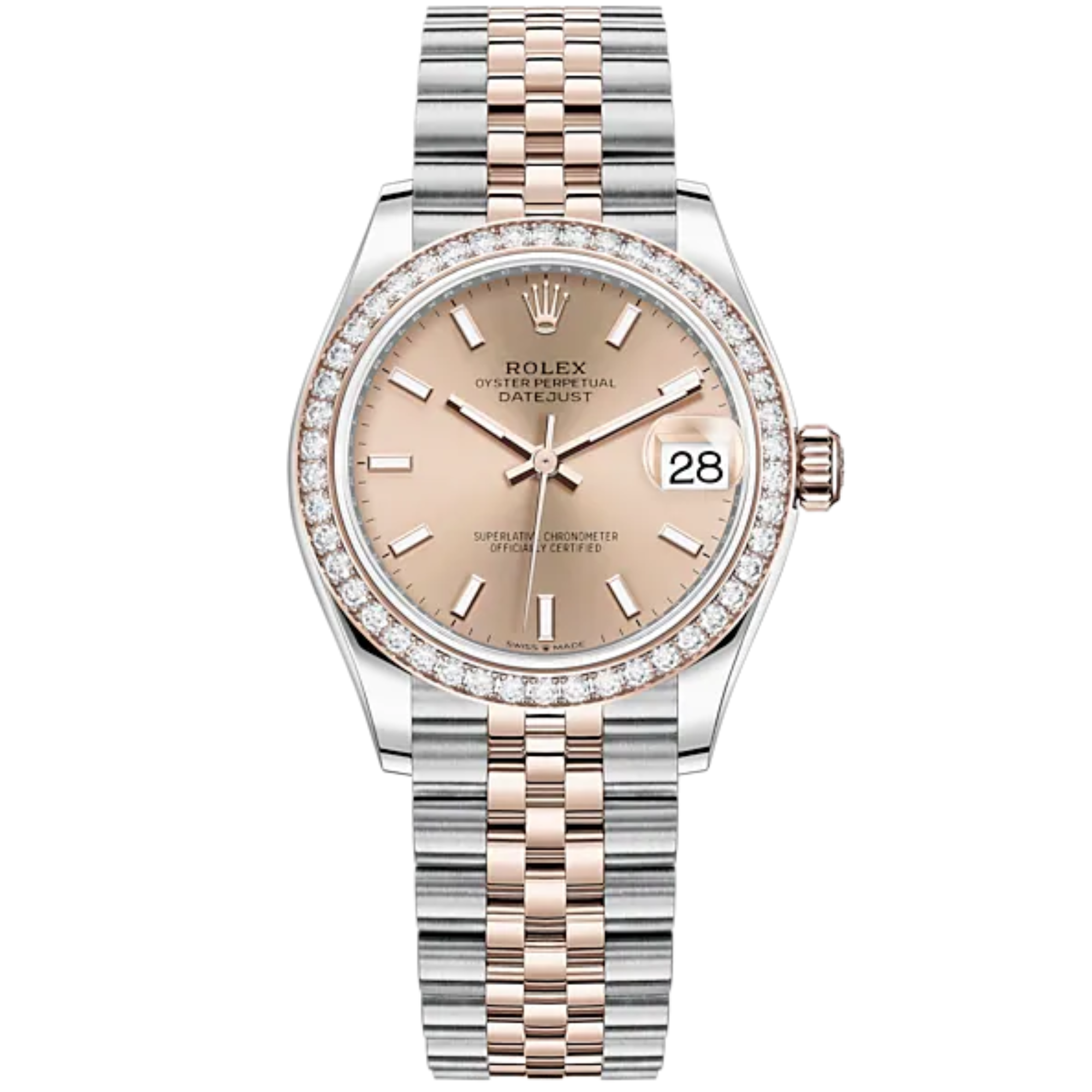 Datejust 31 31mm Jubilee Bracelet Oystersteel and Everose Gold with Rosé-Colour Dial Diamond-Set Bezel - Rolex