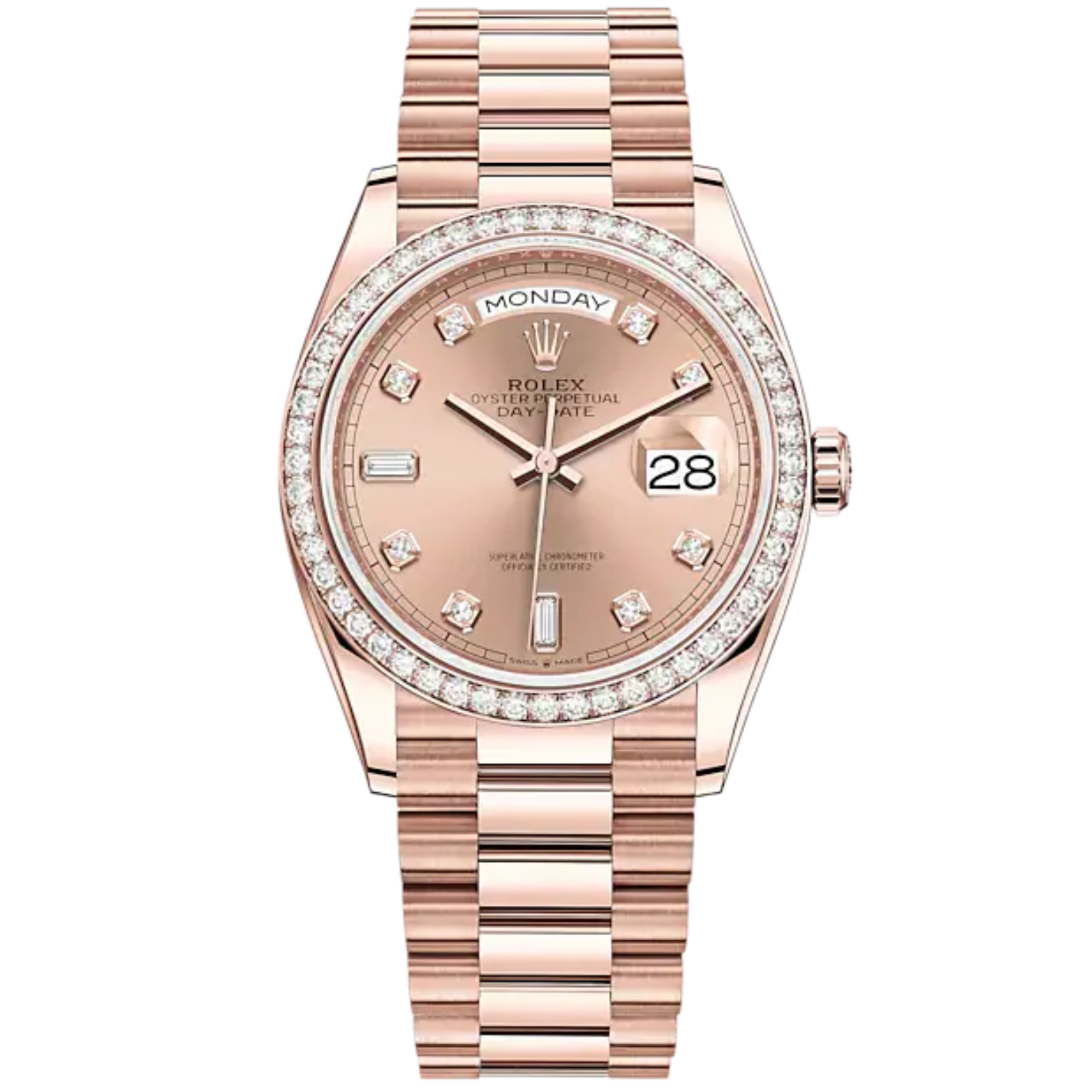 Day-Date 36 36mm President Bracelet and 18 KT Everose Gold with Rosé-Colour Dial Diamond-Set Bezel - Rolex