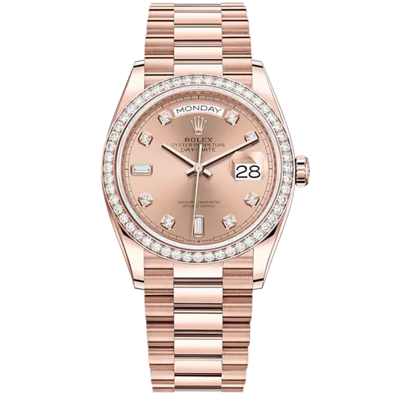 Day-Date 36 36mm President Bracelet and 18 KT Everose Gold with Rosé-Colour Dial Diamond-Set Bezel - Rolex