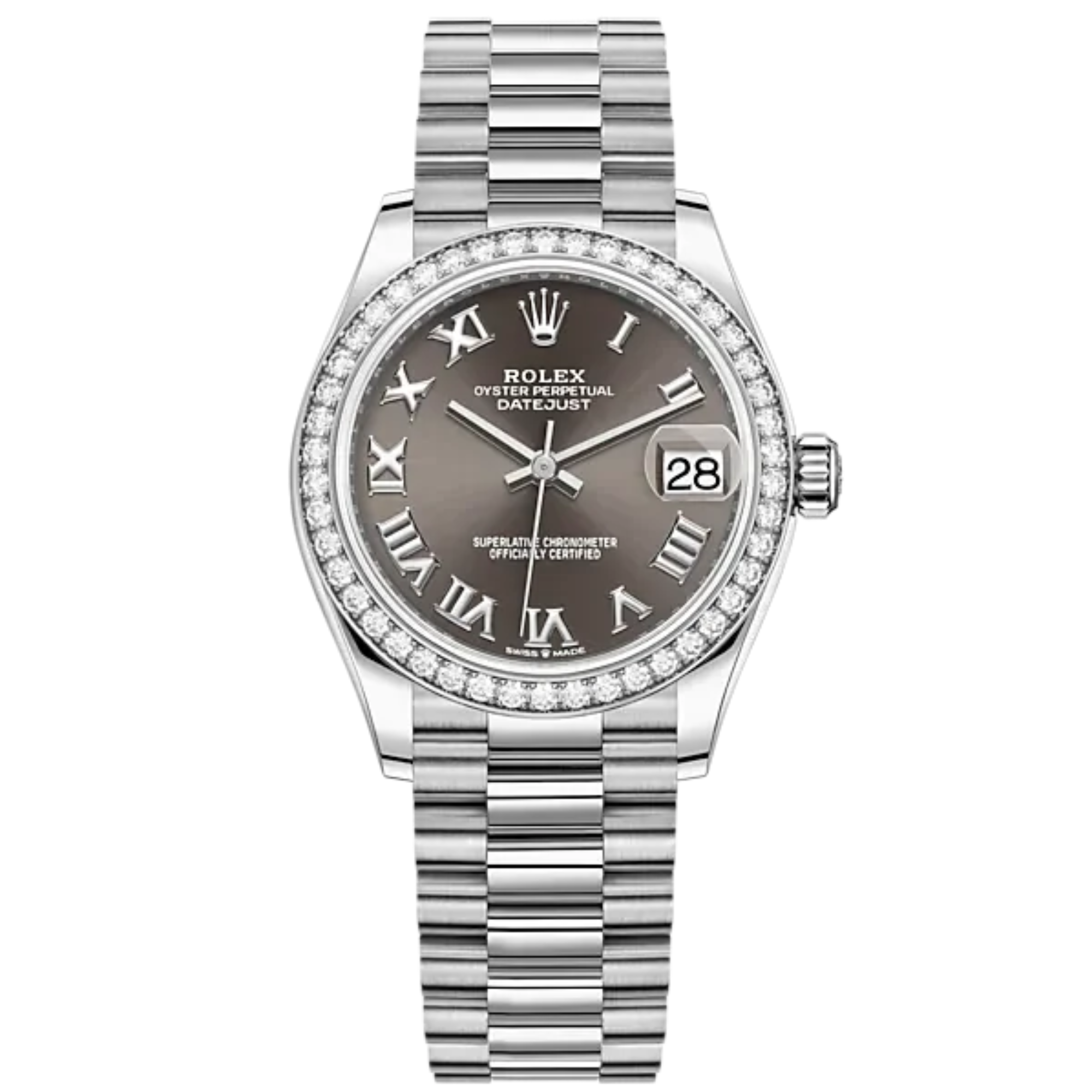 Datejust 31 31mm Jubilee Bracelet Oystersteel and White Gold with Dark Grey Roman Dial Diamond-Set Bezel - Rolex