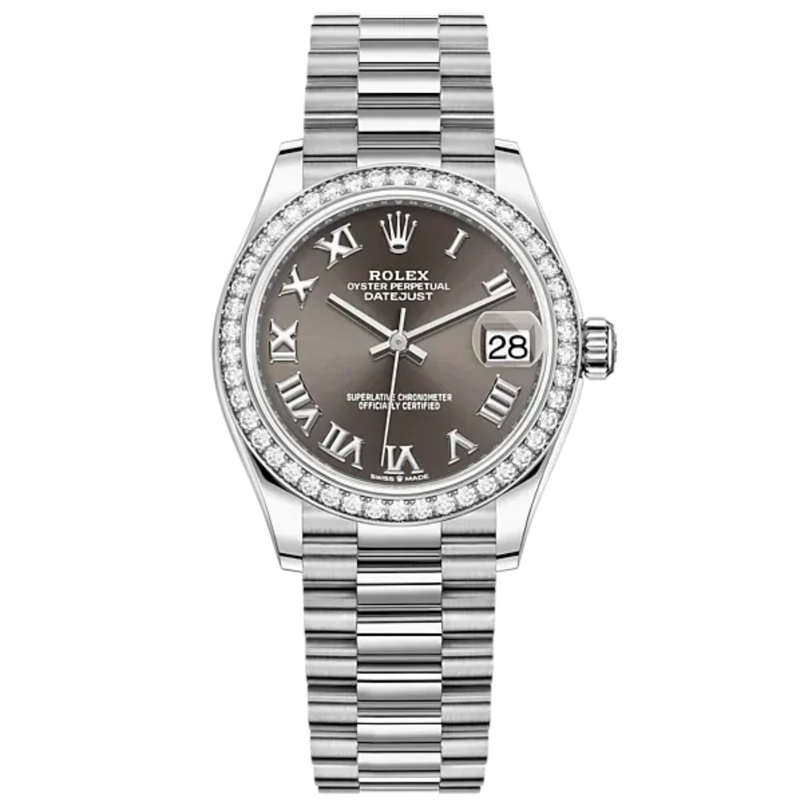 Datejust 31 31mm Jubilee Bracelet Oystersteel and White Gold with Dark Grey Roman Dial Diamond-Set Bezel - Rolex