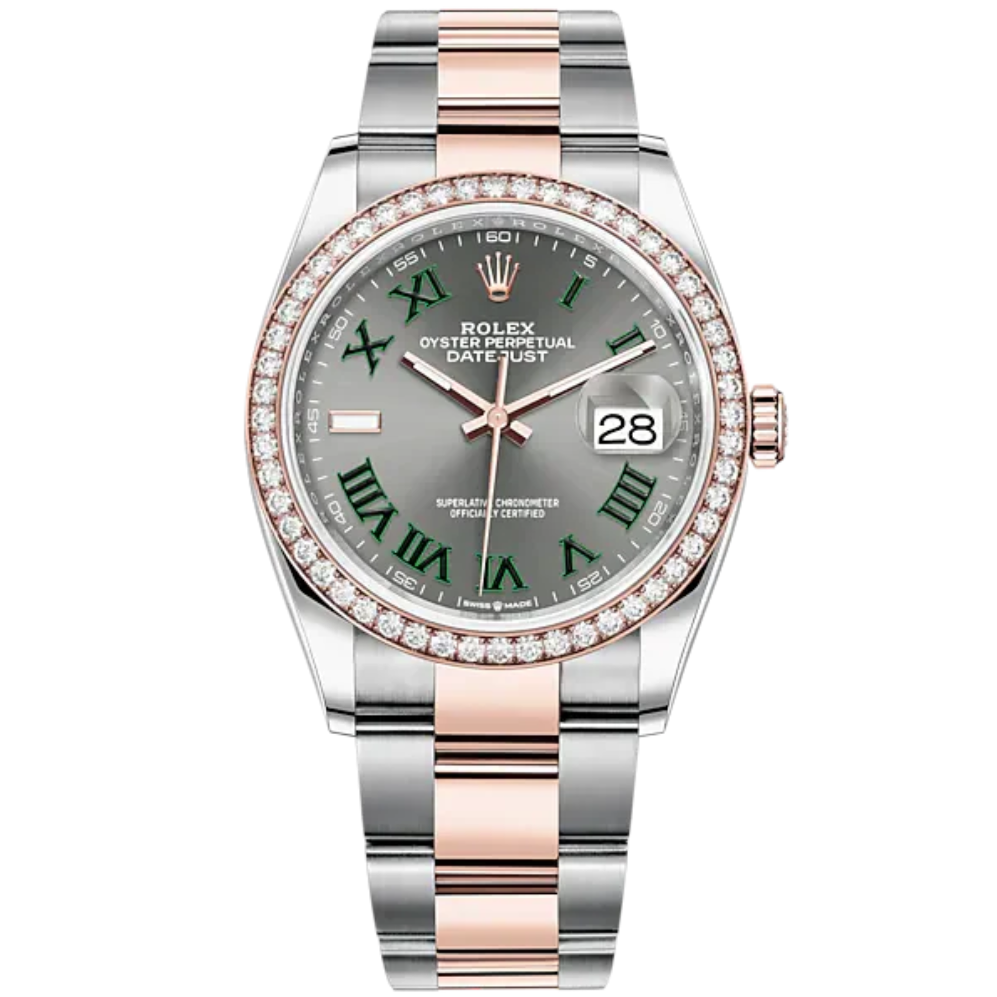 Datejust 36 36mm Oyster Oystersteel Bracelet and Everose Gold with Slate Dial Diamond-Set Bezel - Rolex