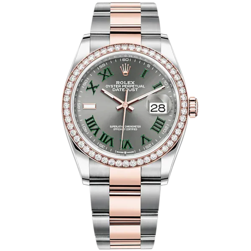 Datejust 36 36mm Oyster Oystersteel Bracelet and Everose Gold with Slate Dial Diamond-Set Bezel - Rolex