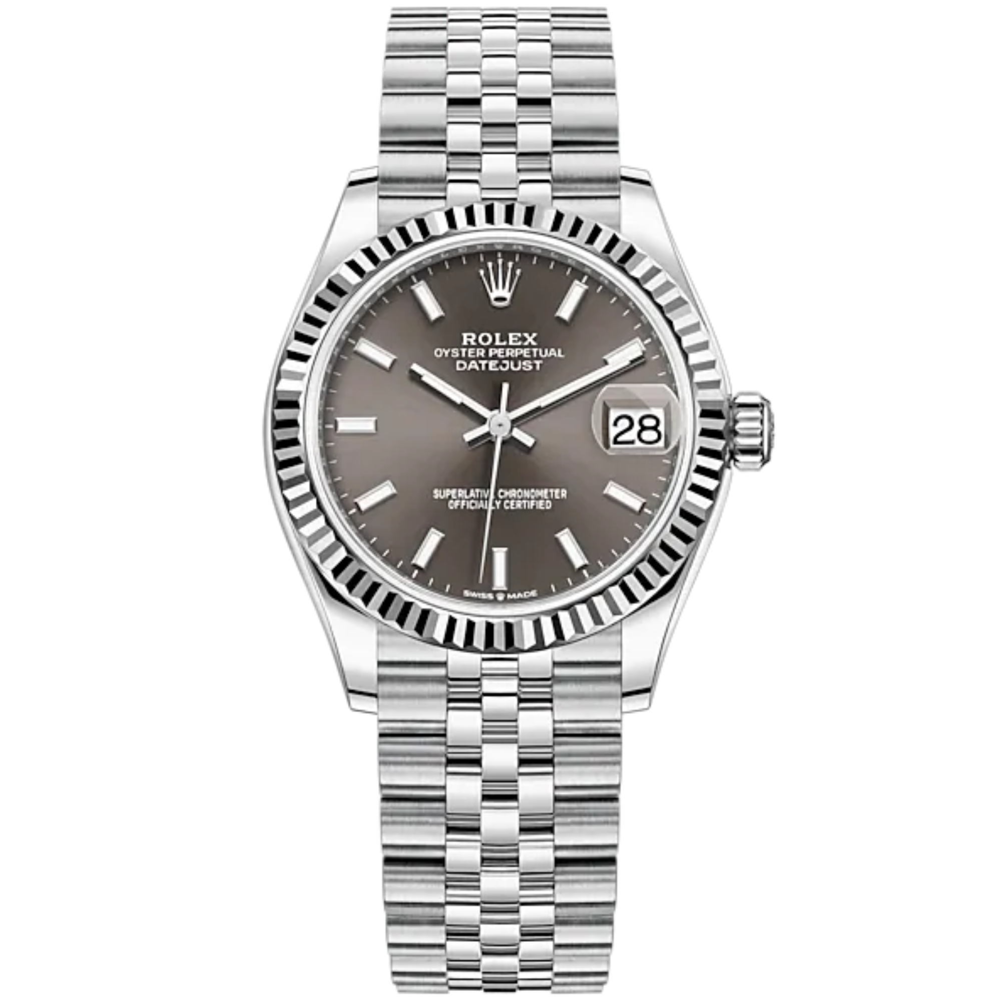 Datejust 31 31mm Jubilee Bracelet Oystersteel and White Gold with Dark Grey Dial Fluted Bezel - Rolex
