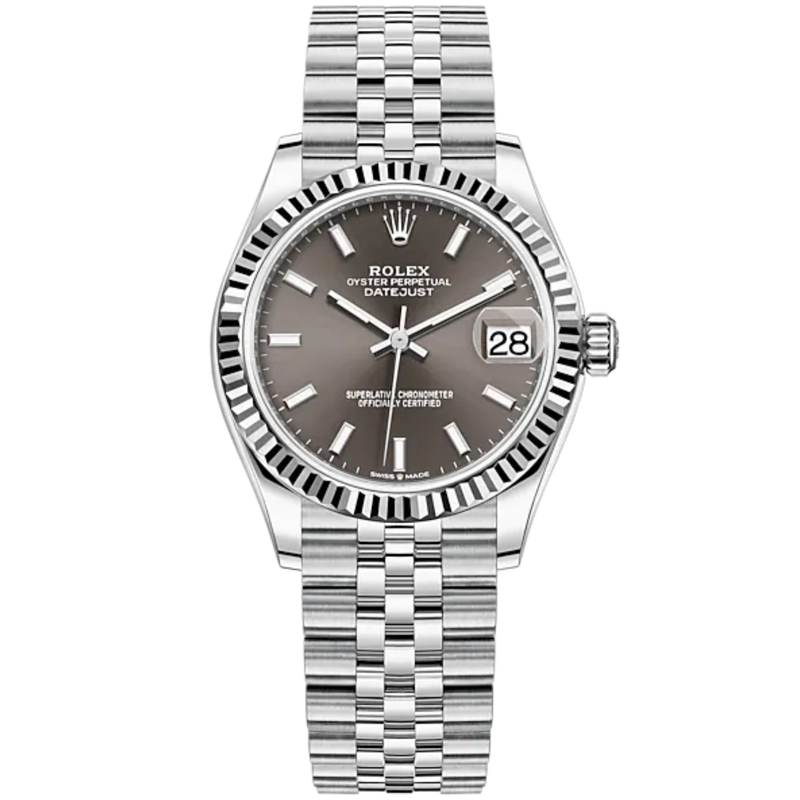 Datejust 31 31mm Jubilee Bracelet Oystersteel and White Gold with Dark Grey Dial Fluted Bezel - Rolex