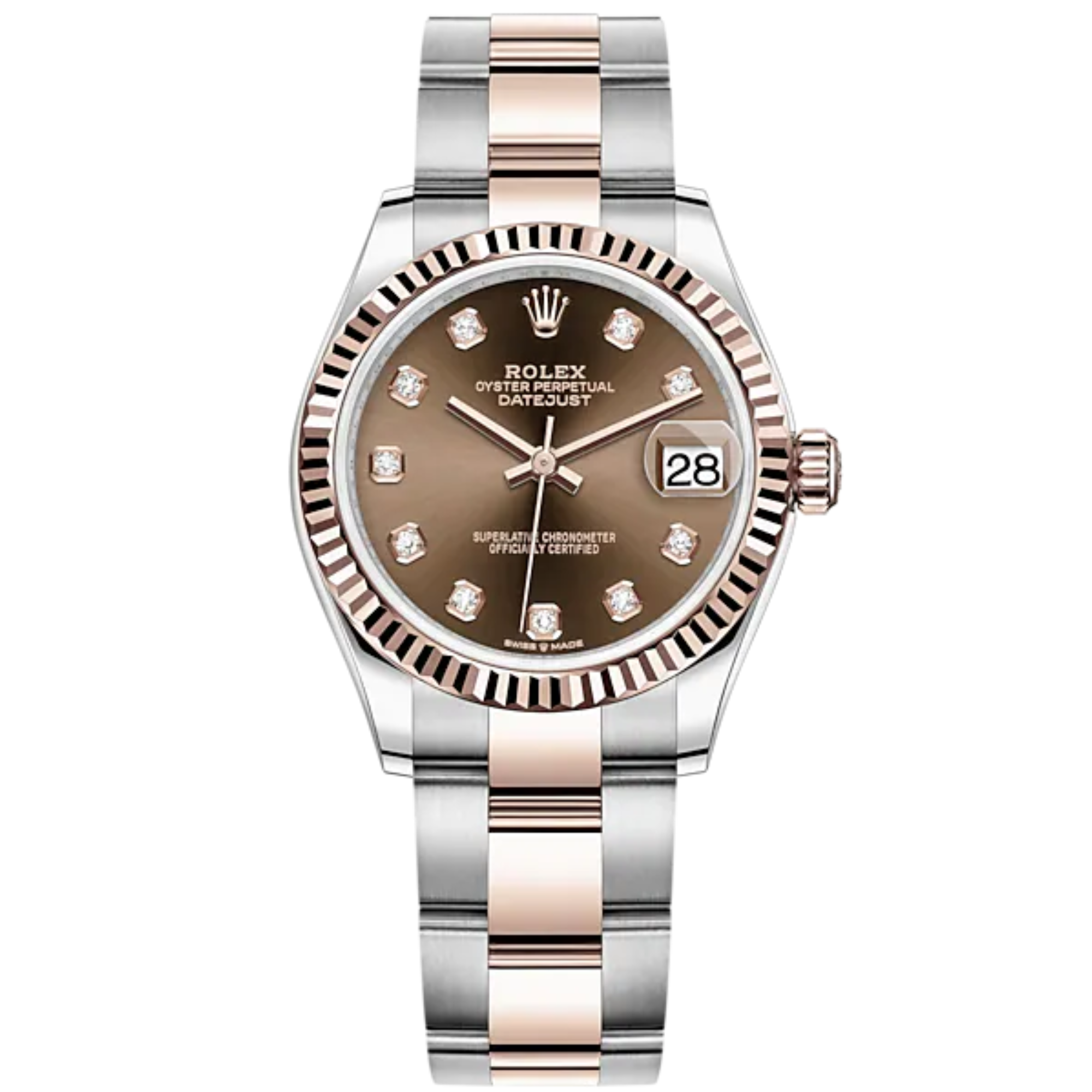 Datejust 31 31mm Oyster Bracelet Oystersteel and Everose Gold with Chocolate Diamond-Set Dial Fluted Bezel - Rolex