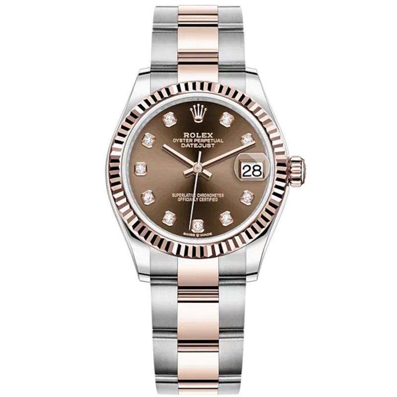 Datejust 31 31mm Oyster Bracelet Oystersteel and Everose Gold with Chocolate Diamond-Set Dial Fluted Bezel - Rolex