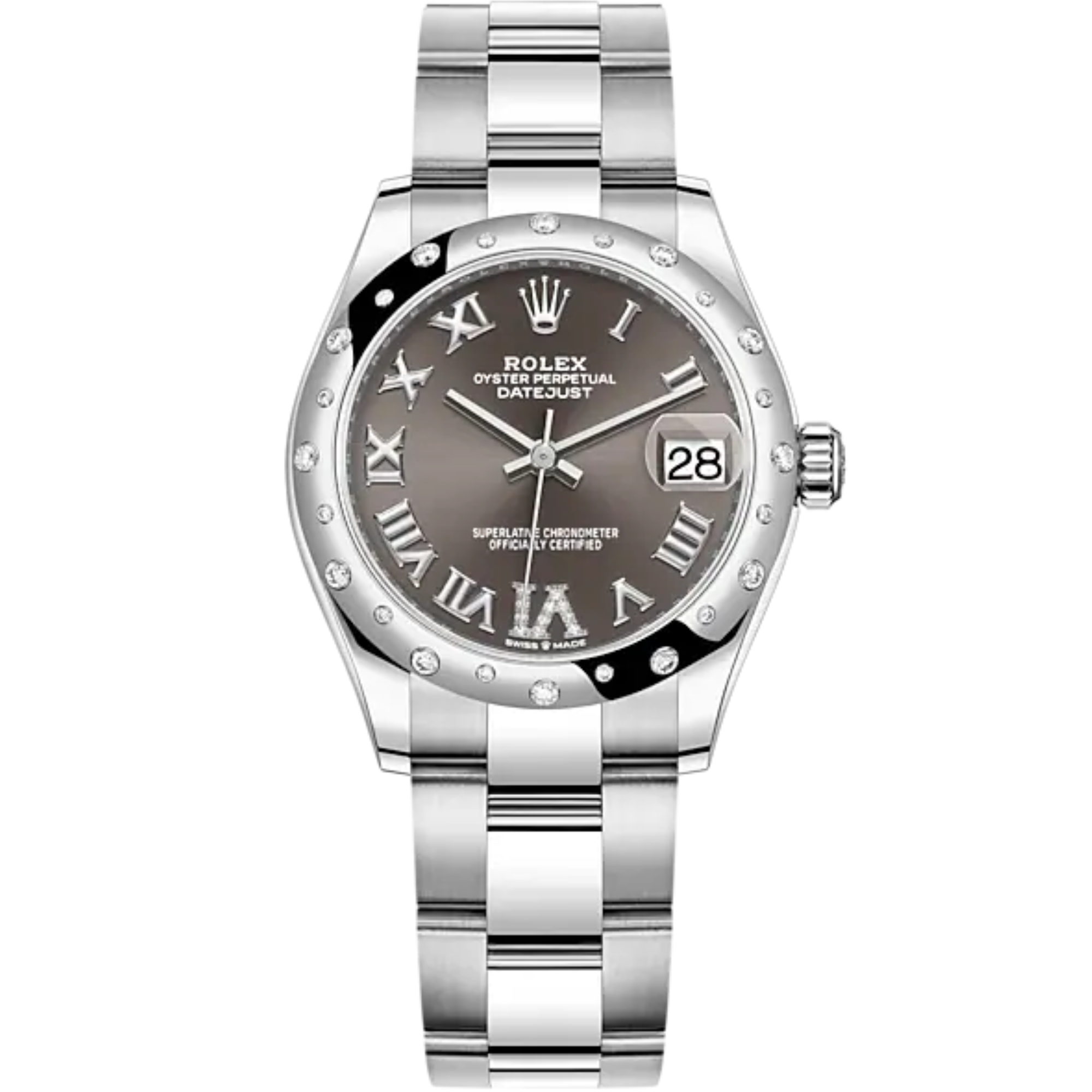 Datejust 31 31mm Oyster Bracelet Oystersteel and White Gold with Dark Grey Diamond-Set Dial Diamond-Set Bezel - Rolex