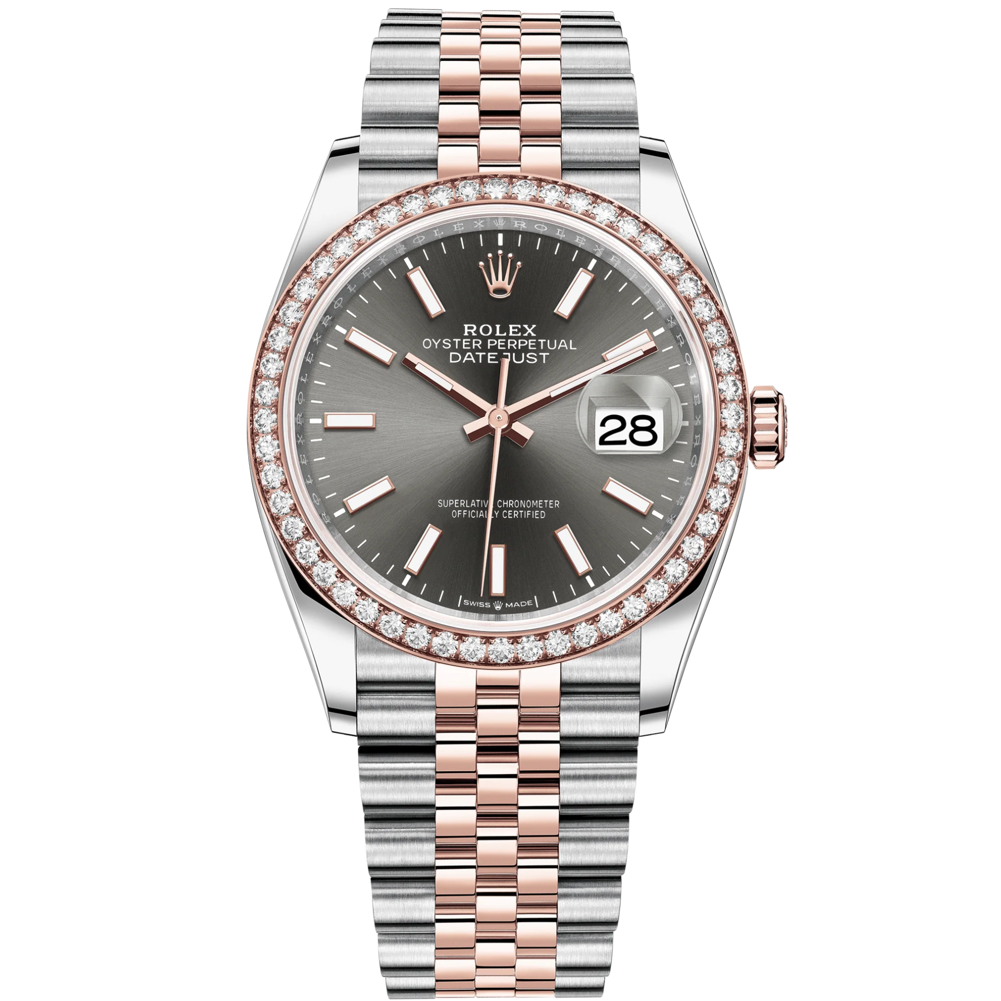 Datejust 36 36mm Oystersteel Jubilee Bracelet with Everose Gold and Slate Dial Diamond-Set Bezel - Rolex