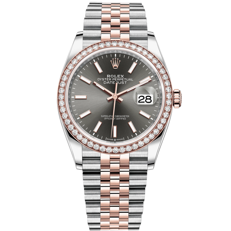 Datejust 36 36mm Oystersteel Jubilee Bracelet with Everose Gold and Slate Dial Diamond-Set Bezel - Rolex