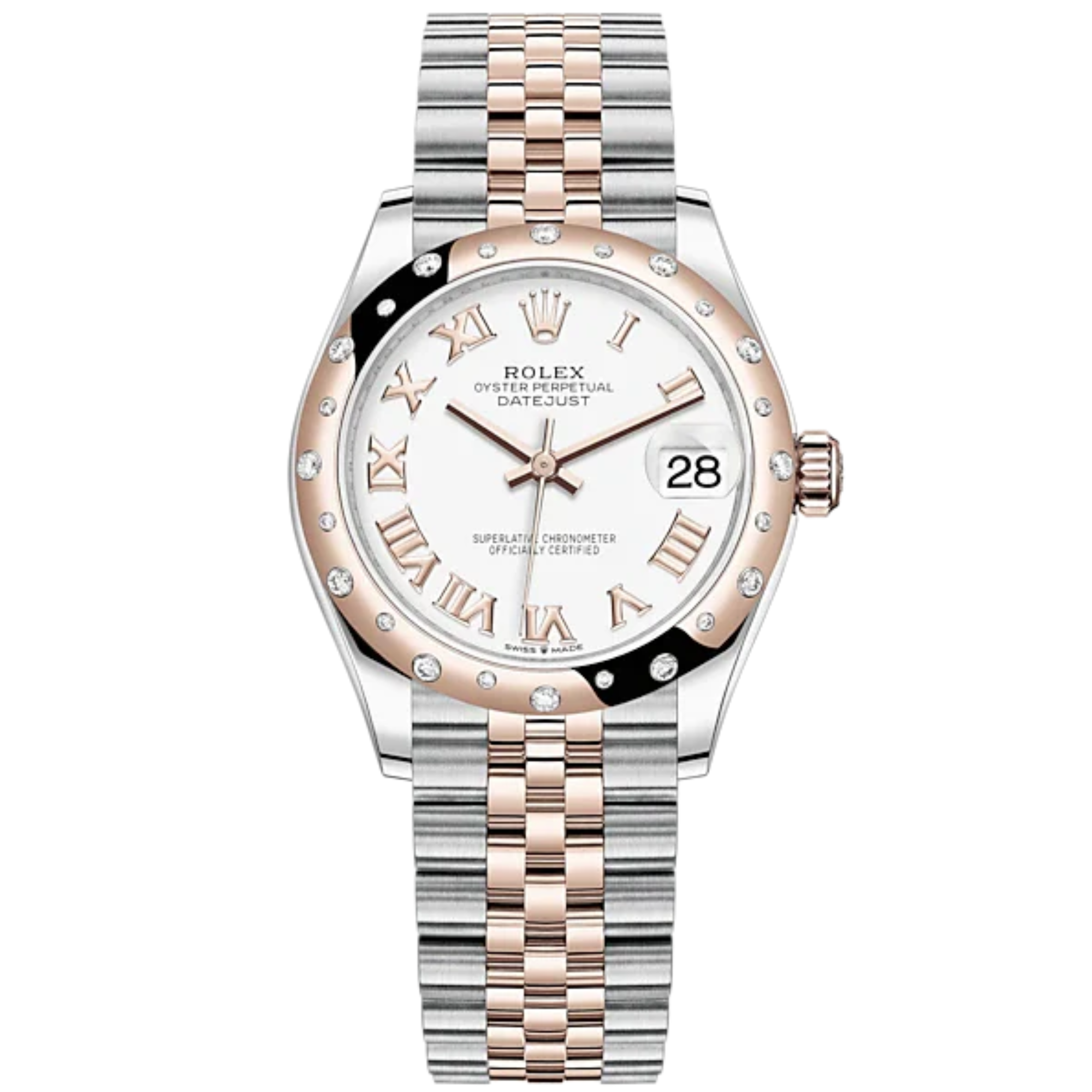 Datejust 31 31mm Jubilee Bracelet Oystersteel and Everose Gold with White Dial Diamond-Set Bezel - Rolex