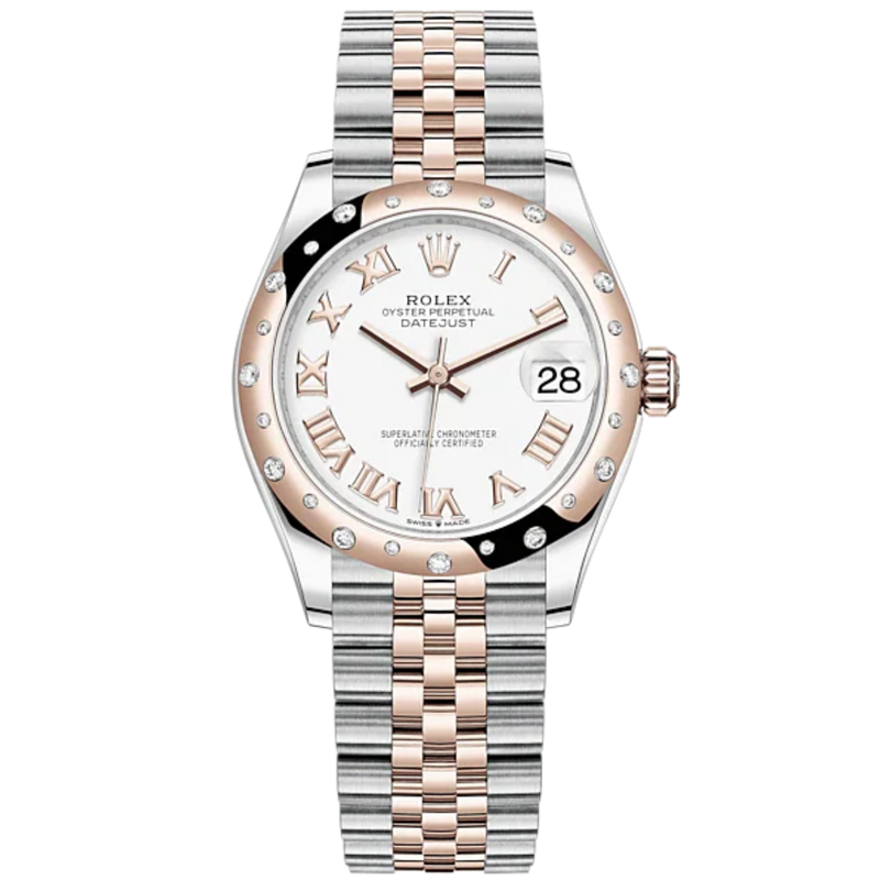 Datejust 31 31mm Jubilee Bracelet Oystersteel and Everose Gold with White Dial Diamond-Set Bezel - Rolex