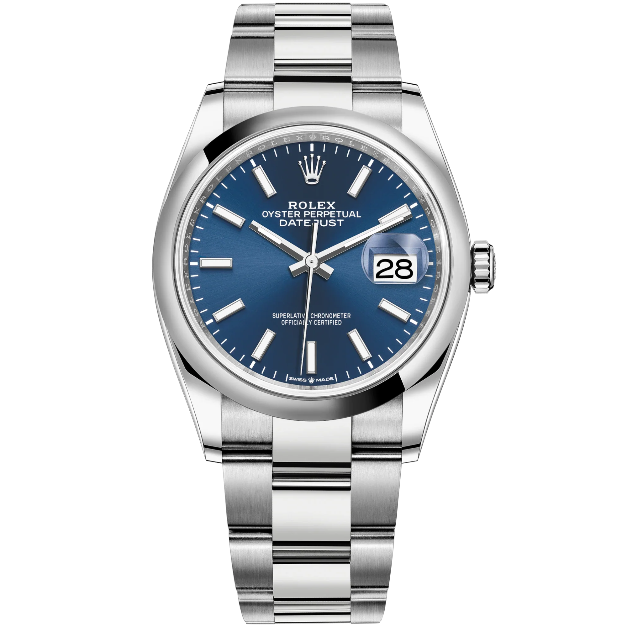 Datejust 36 36mm Oystersteel Oyster Bracelet with Bright Blue Dial Dial Domed Bezel - Rolex