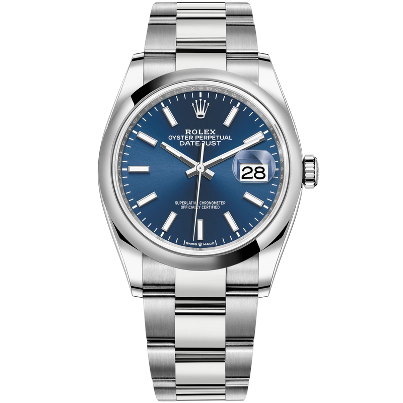 Datejust 36 36mm Oystersteel Oyster Bracelet with Bright Blue Dial Dial Domed Bezel - Rolex