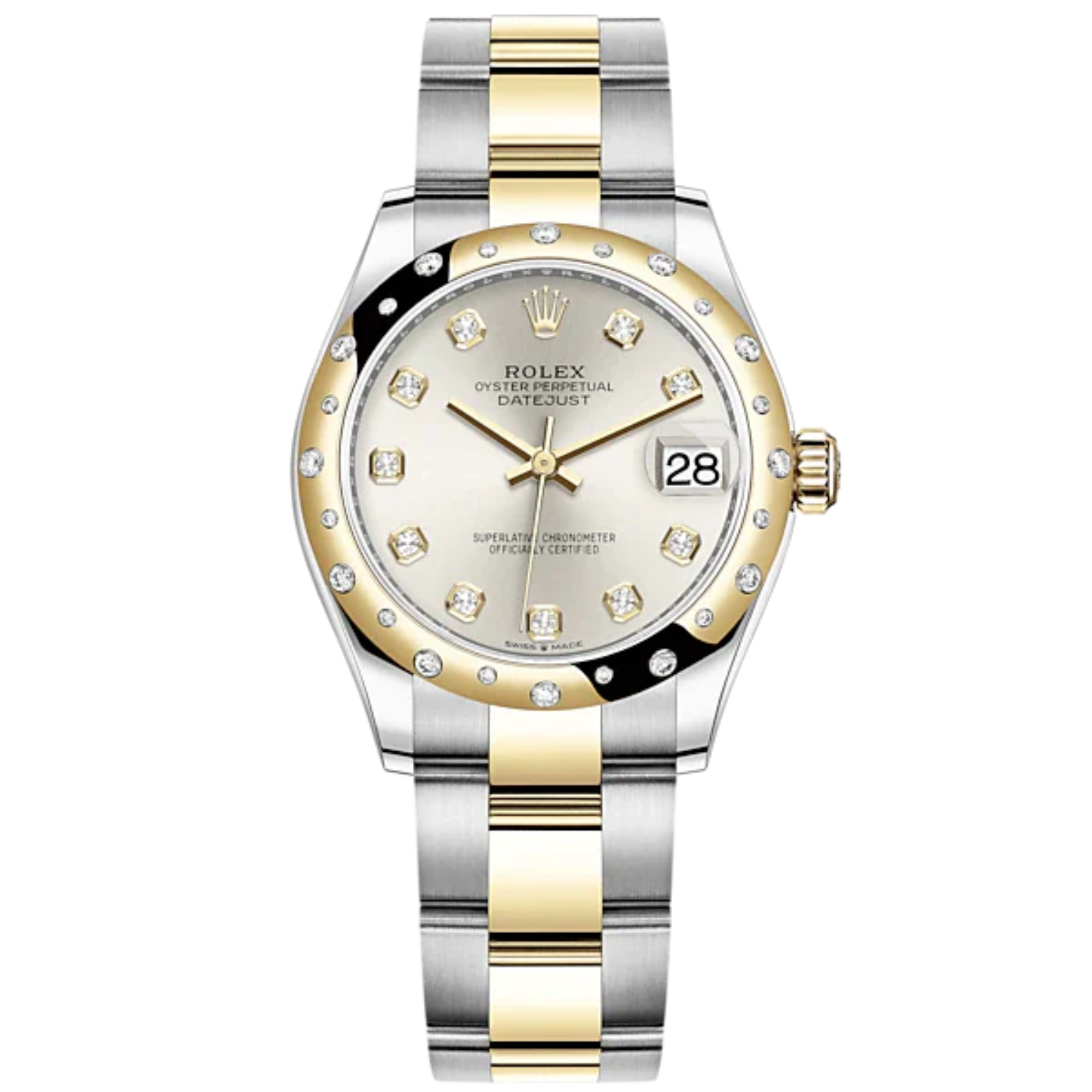 Datejust 31 31mm Oyster Bracelet Oystersteel and Yellow Gold with Silver Diamond-Set Dial Diamond-Set Bezel - Rolex