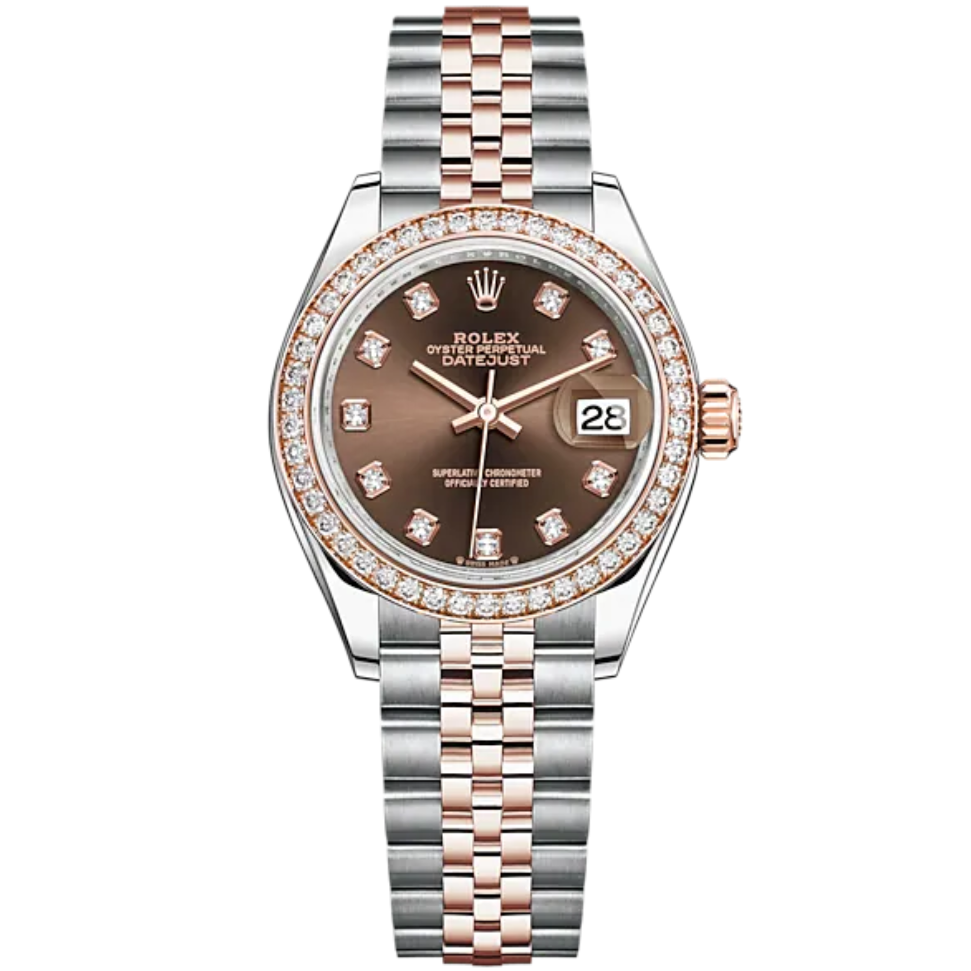 SS Jubilee Bracelet Chocolate Dial Diamond-Set Dial and Bezel - Rolex