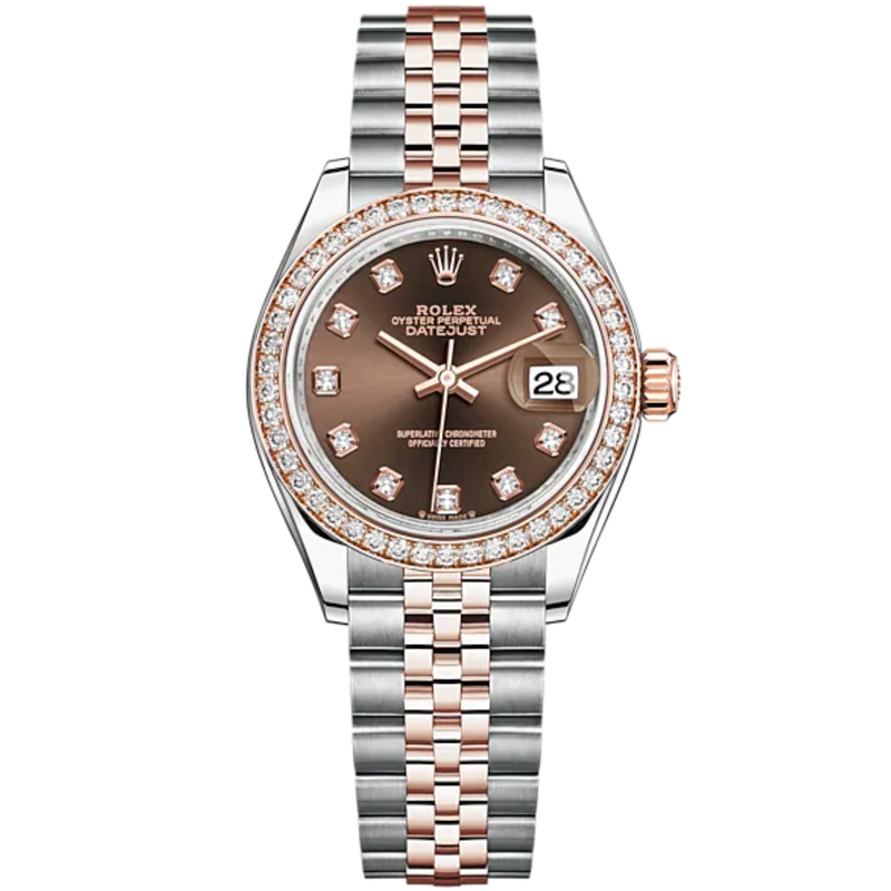 Rolex Lady-DateJust Ref. 279381RBR 28mm RG/SS Jubilee Bracelet Chocolate Dial Diamond-Set Dial and Bezel - Rolex
