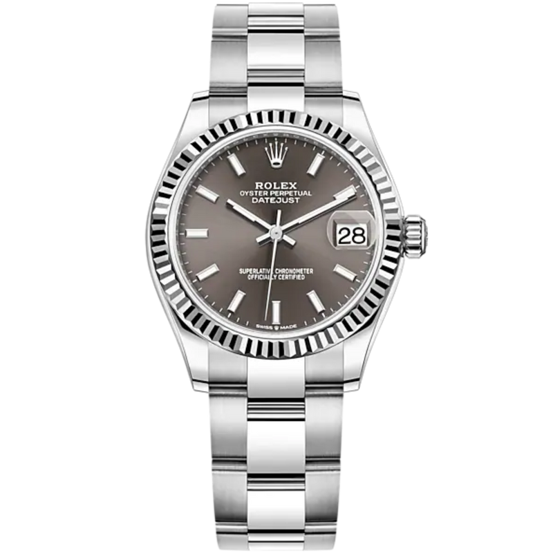 Datejust 31 31mm Oyster Bracelet Oystersteel and White Gold with Grey Dial Fluted Bezel - Rolex