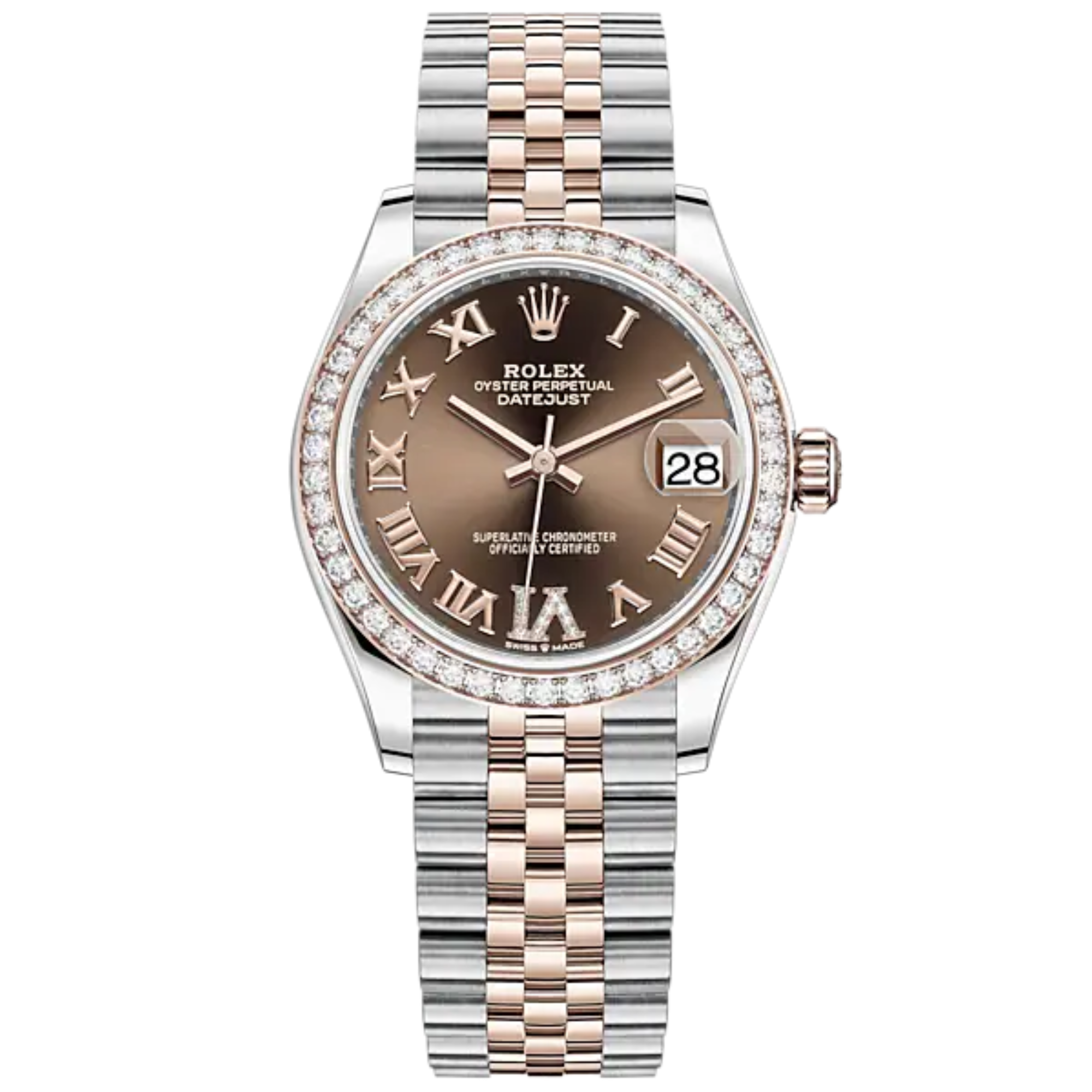 Datejust 31 31mm Jubilee Bracelet Oystersteel and Everose Gold with Chocolate Diamond Roman Dial Diamond-Set Bezel - Rolex