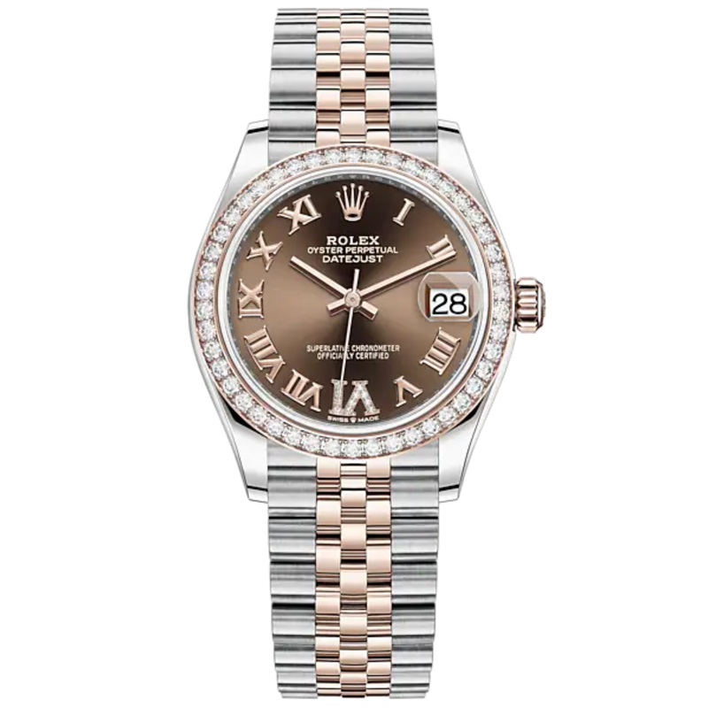 Datejust 31 31mm Jubilee Bracelet Oystersteel and Everose Gold with Chocolate Diamond Roman Dial Diamond-Set Bezel - Rolex