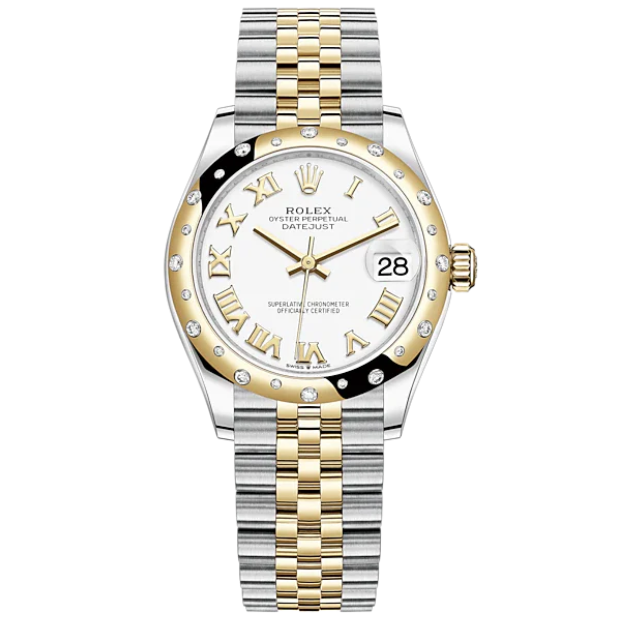 Datejust 31 31mm Jubilee Bracelet Oystersteel and Yellow Gold with White Dial Diamond-Set Bezel - Rolex