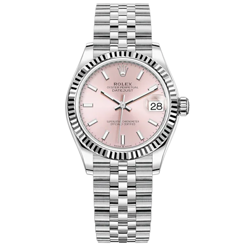 Datejust 31 31mm Jubilee Bracelet Oystersteel and White Gold with Pink Dial Fluted Bezel - Rolex