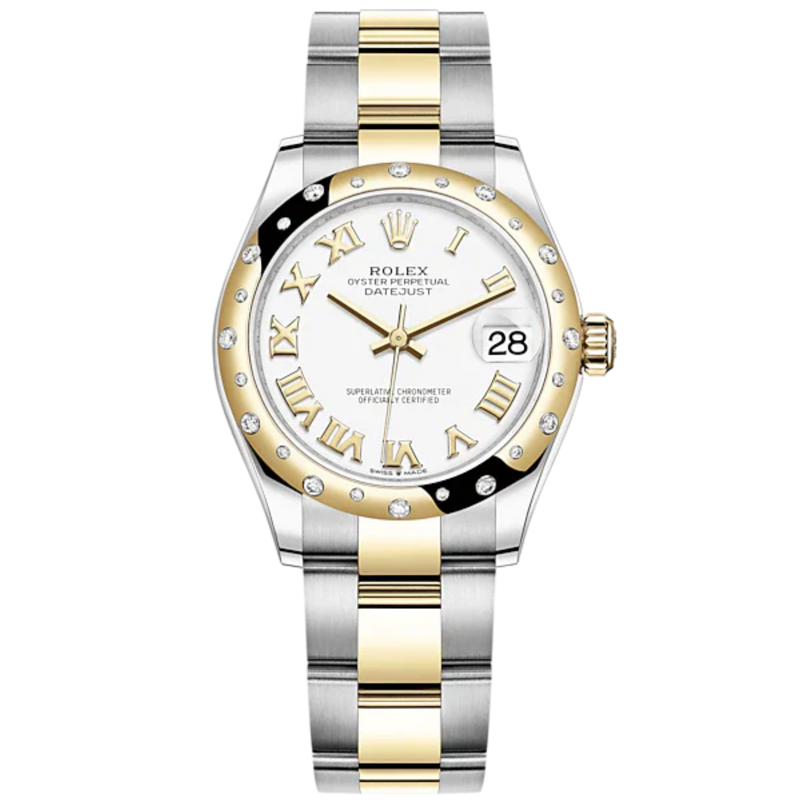 Datejust 31 31mm Oyster Bracelet Oystersteel and Yellow Gold with White Dial Diamond-Set Bezel - Rolex