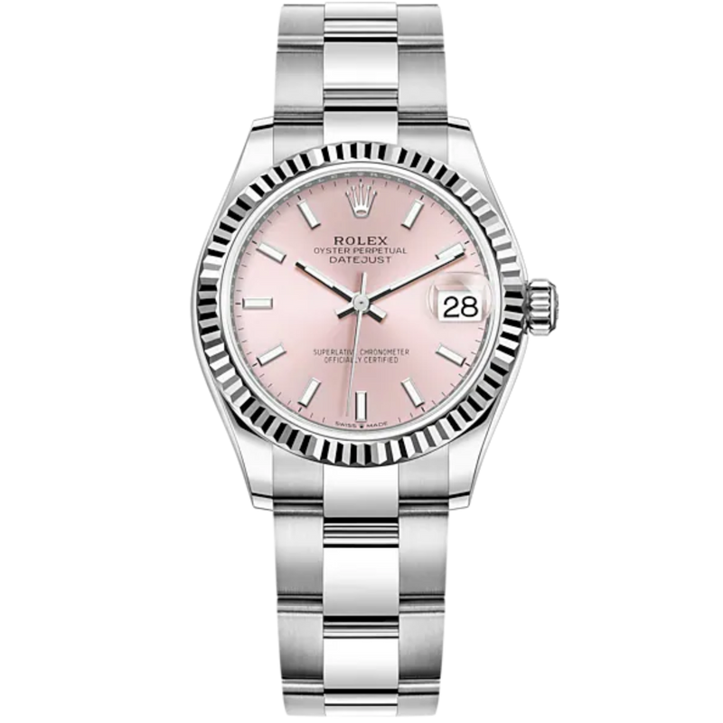 Datejust 31 31mm Oyster Bracelet Oystersteel and White Gold with Pink Dial Fluted Bezel - Rolex