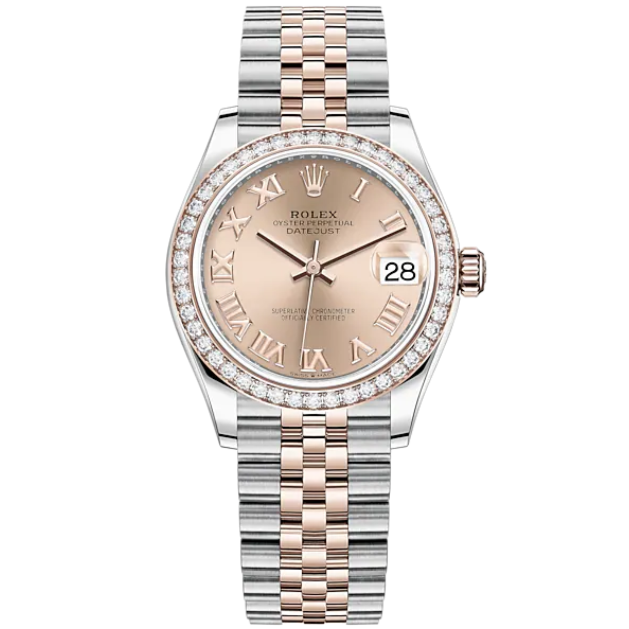 Datejust 31 31mm Jubilee Bracelet Oystersteel and Everose Gold with Rosé-Colour Roman Dial Diamond-Set Bezel - Rolex