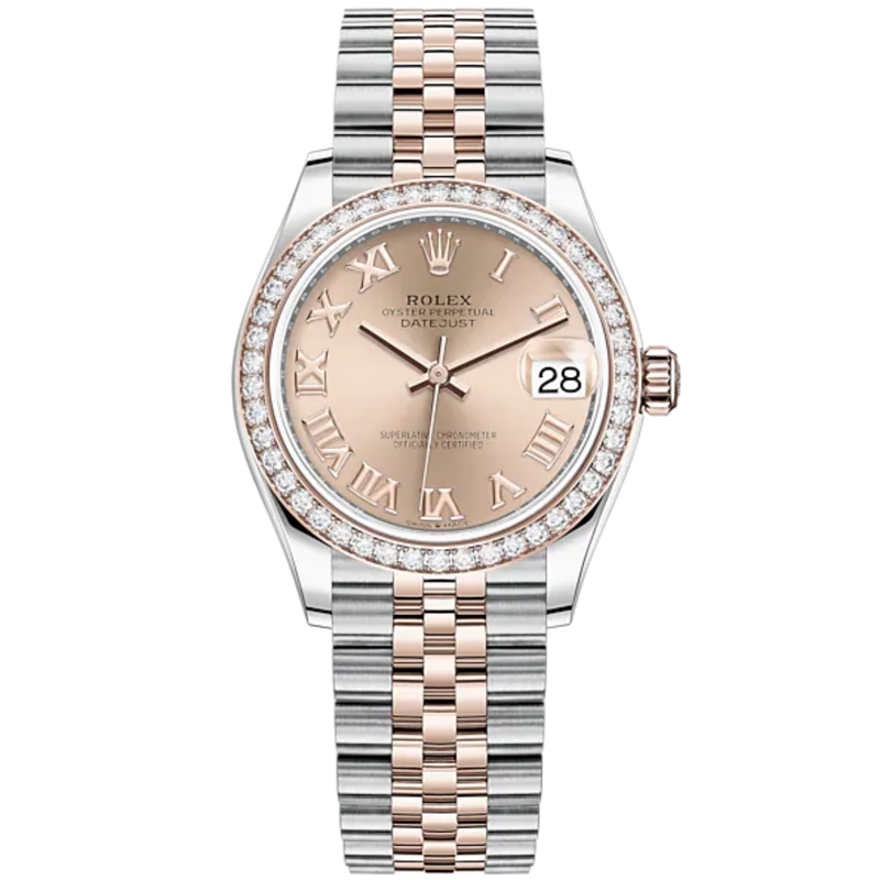 Datejust 31 31mm Jubilee Bracelet Oystersteel and Everose Gold with Rosé-Colour Roman Dial Diamond-Set Bezel - Rolex