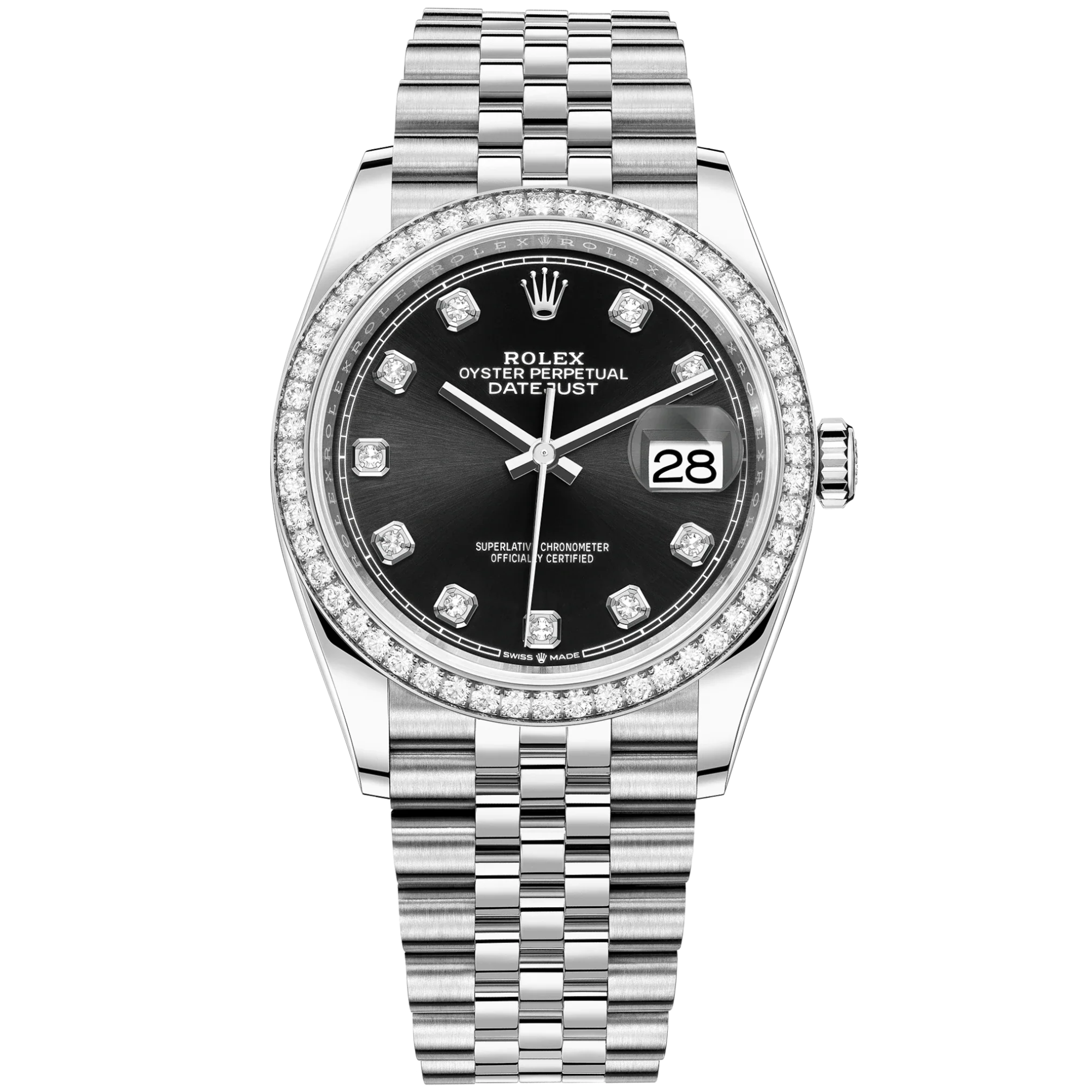 Datejust 36 36mm Oystersteel Jubilee Bracelet and White Gold with Bright Black Diamond-Set Dial Diamond-Set Bezel - Rolex