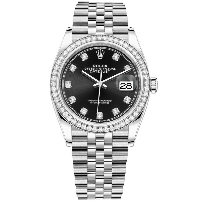 Datejust 36 36mm Oystersteel Jubilee Bracelet and White Gold with Bright Black Diamond-Set Dial Diamond-Set Bezel - Rolex
