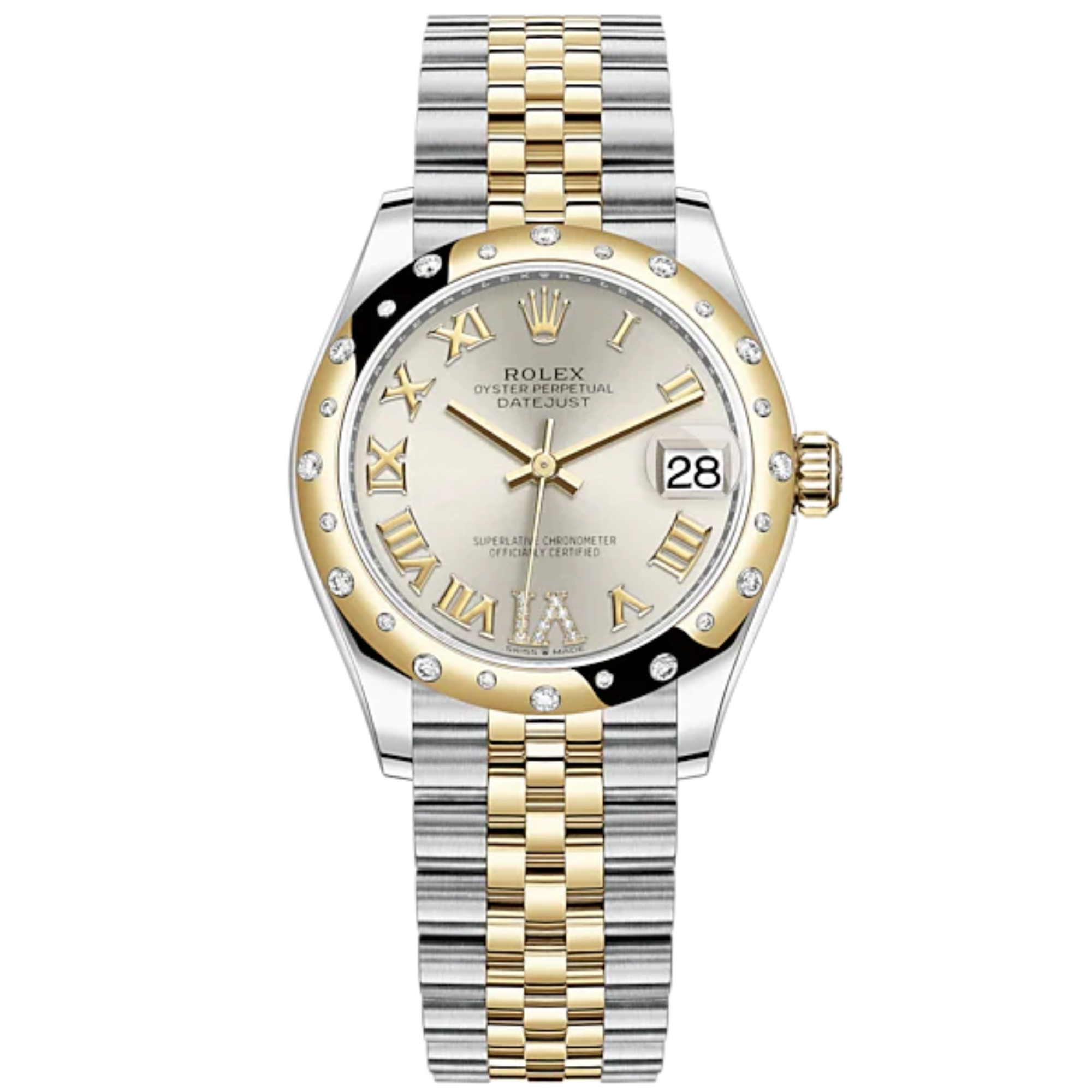 Datejust 31 31mm Jubilee Bracelet Oystersteel and Yellow Gold with Silver Diamond Dial Diamond-Set Bezel - Rolex