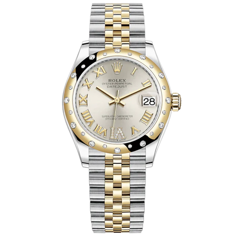 Datejust 31 31mm Jubilee Bracelet Oystersteel and Yellow Gold with Silver Diamond Dial Diamond-Set Bezel - Rolex