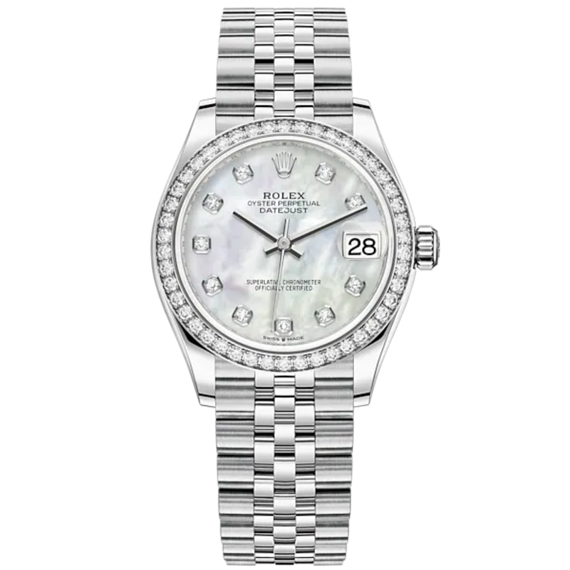 Datejust 31 31mm Jubilee Bracelet Oystersteel and White Gold with  White Mother-Of-Pearl Dial Knurled Bezel - Rolex
