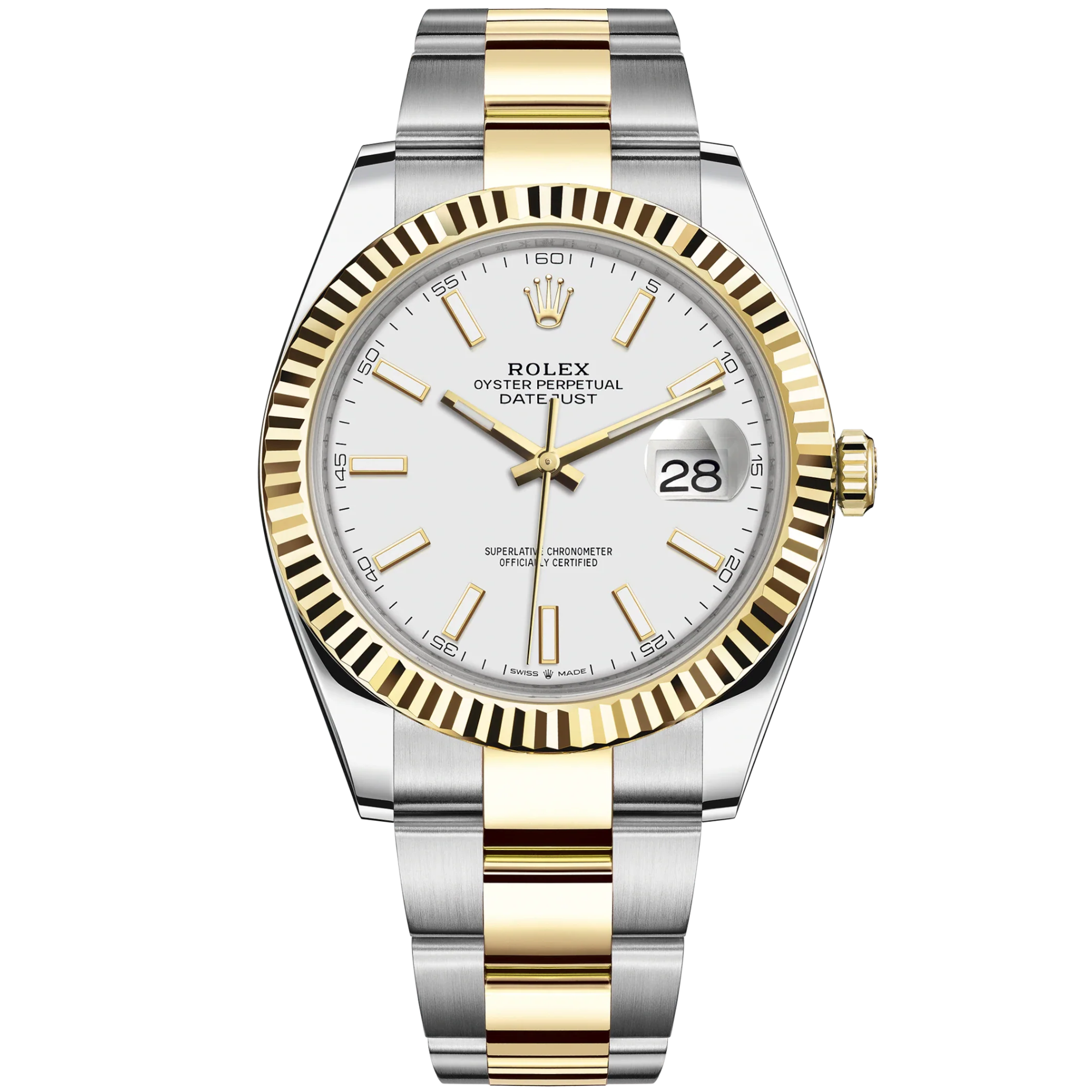Datejust 41 41mm Oyster Bracelet Oystersteel and Yellow Gold with White Dial Fluted Bezel - Rolex