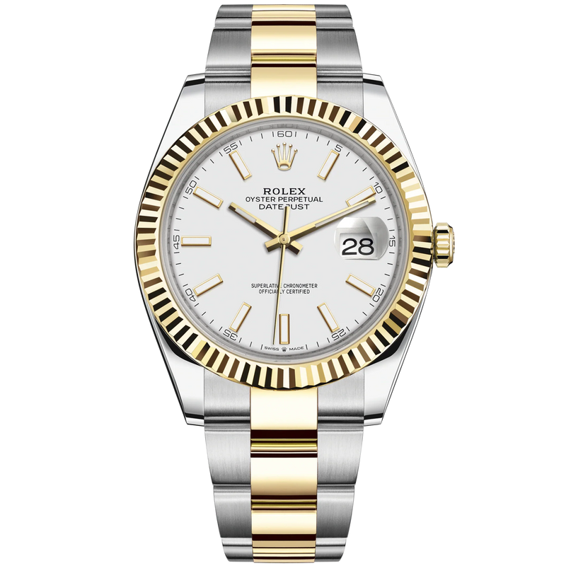 Datejust 41 41mm Oyster Bracelet Oystersteel and Yellow Gold with White Dial Fluted Bezel - Rolex
