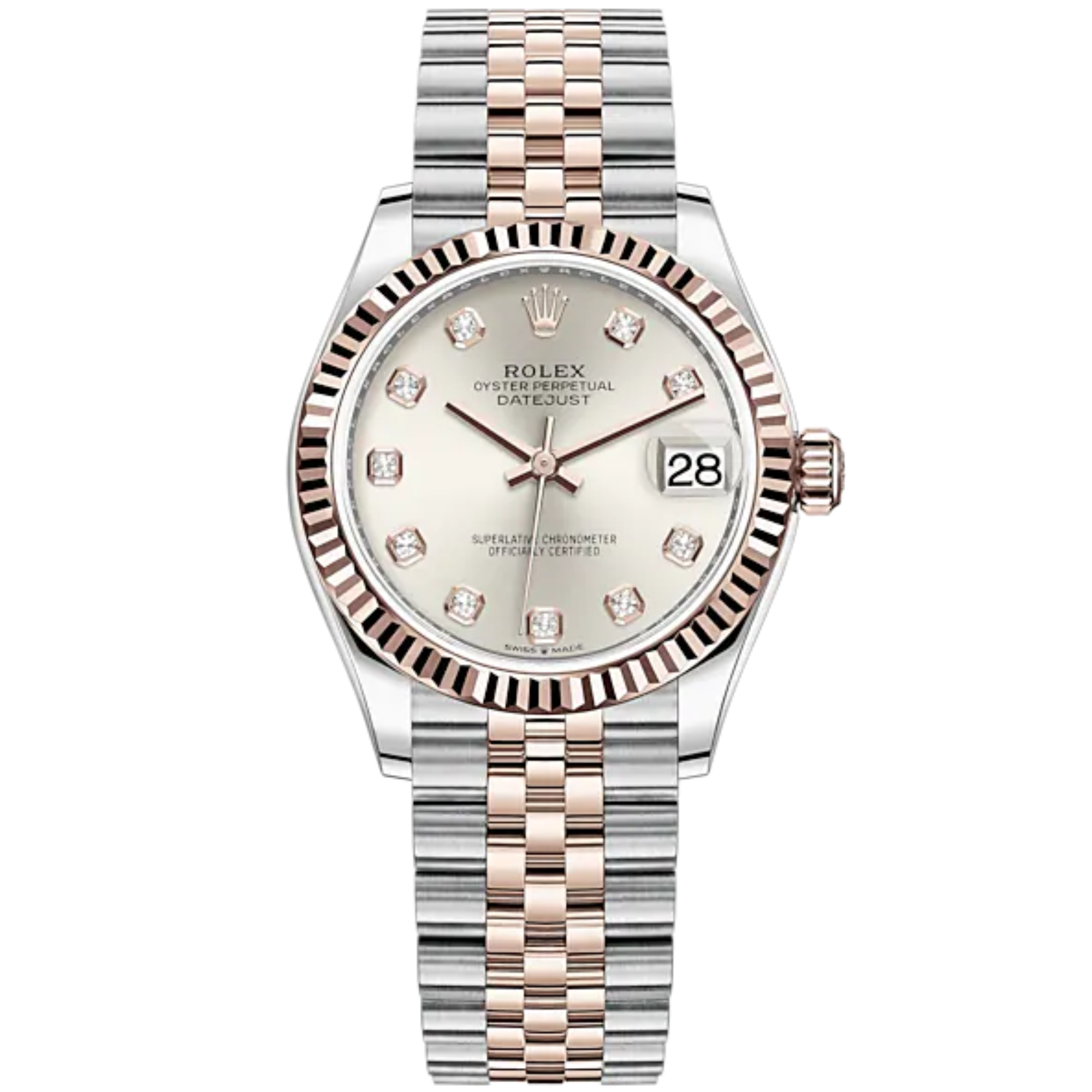 Datejust 31 31mm Jubilee Bracelet Oystersteel and Everose Gold Silver Diamond-Set Dial Fluted Bezel - Rolex