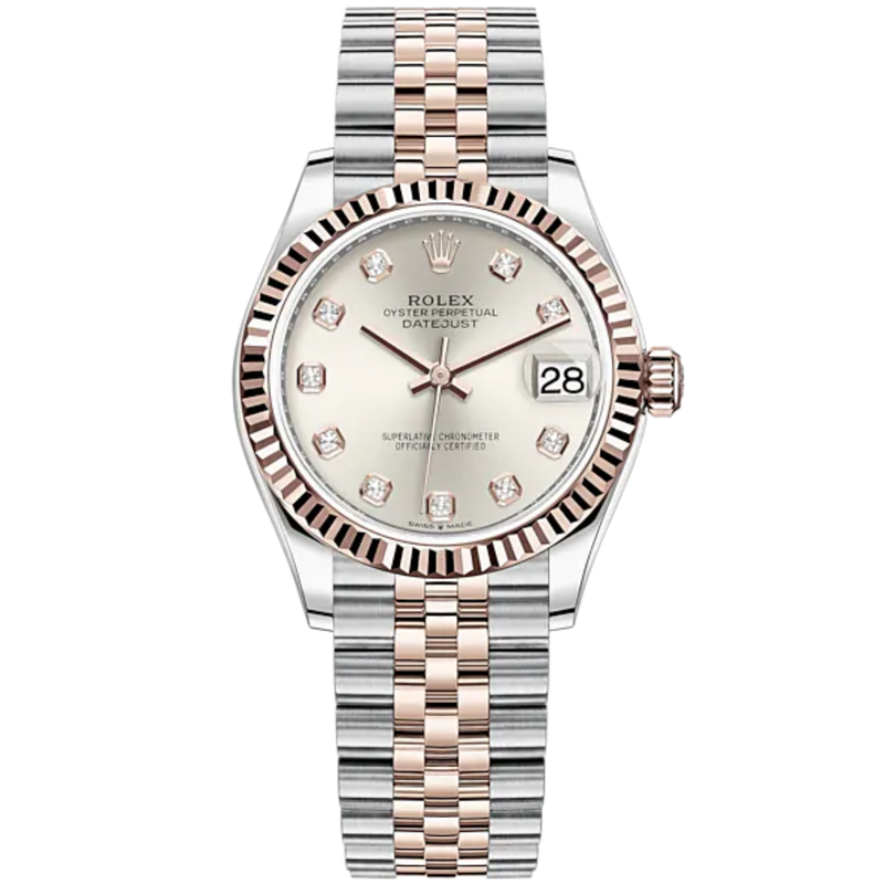 Datejust 31 31mm Jubilee Bracelet Oystersteel and Everose Gold Silver Diamond-Set Dial Fluted Bezel - Rolex