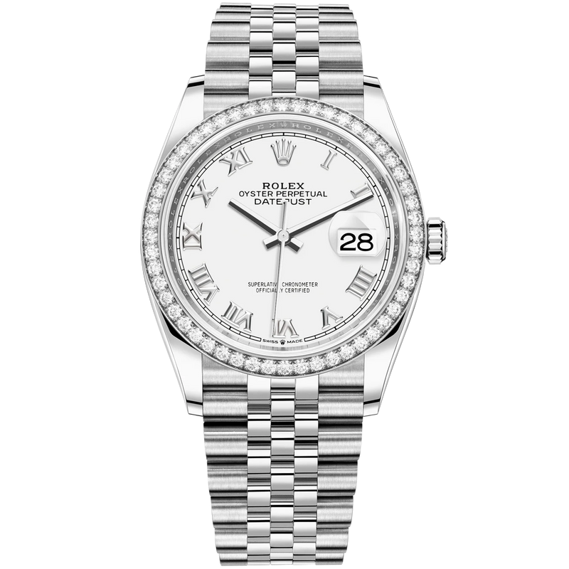 Datejust 36 36mm Oystersteel and White Gold Jubilee Bracelet White Dial Diamond-set Bezel - Rolex