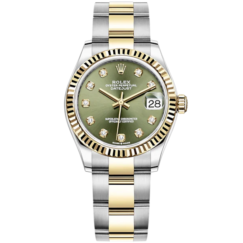 Datejust 31 31mm Oyster Bracelet Oystersteel and Yellow Gold With Olive-Green Diamond-Set Dial Fluted Bezel - Rolex