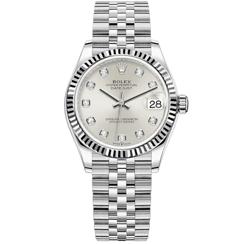 Datejust 31 31mm Jubilee Bracelet Oystersteel and White Gold Silver Diamond-Set Dial Fluted Bezel - Rolex
