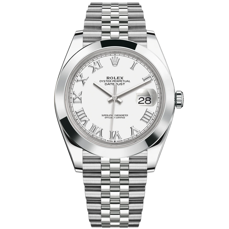 Rolex Ref. 126300 41mm White Roman Dial Datejust Smooth Bezel on Jubilee - Rolex