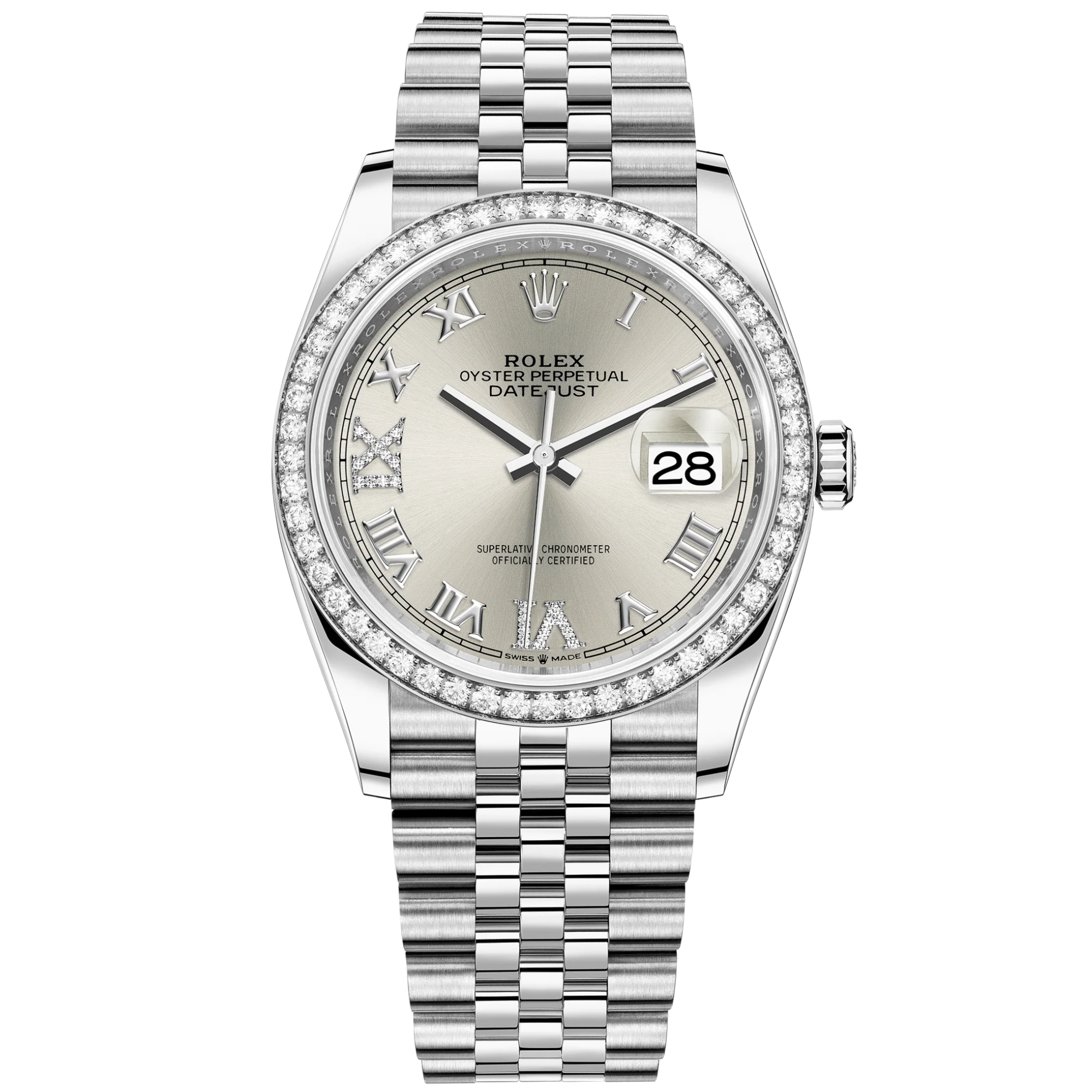 Datejust 36 36mm Oystersteel and White Gold Jubilee Bracelet Silver Diamond-set Dial Diamond-set Bezel - Rolex