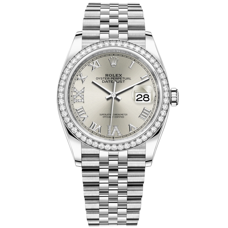 Datejust 36 36mm Oystersteel and White Gold Jubilee Bracelet Silver Diamond-set Dial Diamond-set Bezel - Rolex